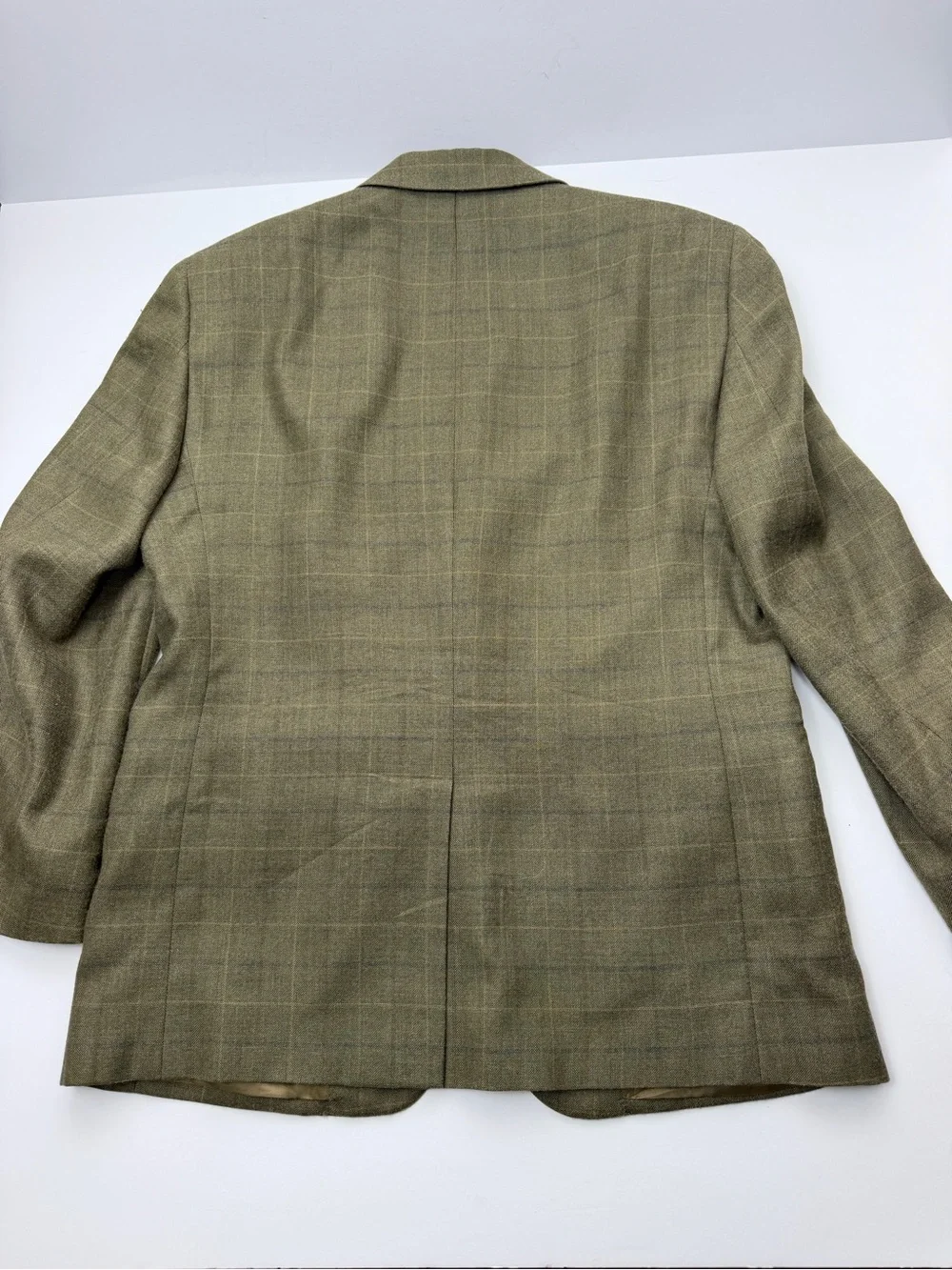 Jos A Bank Mens Sport Coat Blazer Olive Green Plaid Windowpane 2 Button 46R